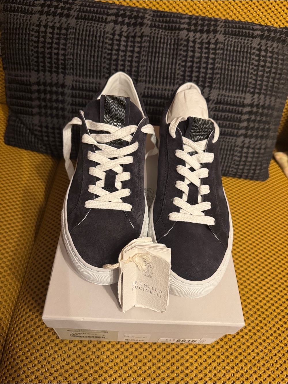 Brunello Cucinelli Casual Suede Lace-Up Sneakers in Navy and White
